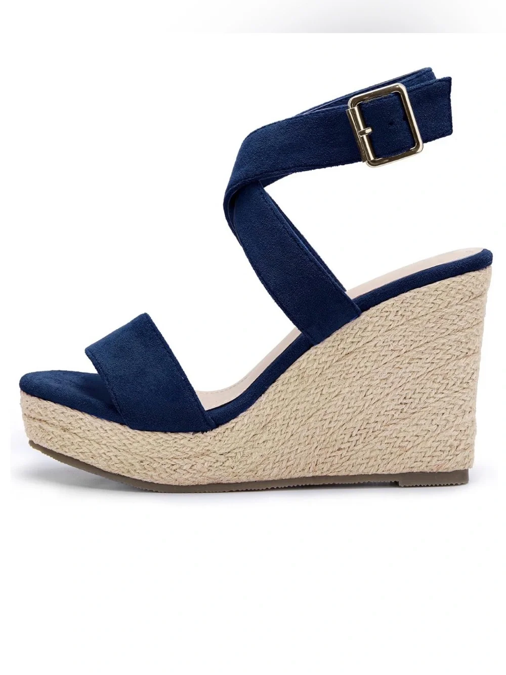 NWT Coutgo Women's Espadrille Wedge Platform Sandals Open Toe Ankle Buckle Strap